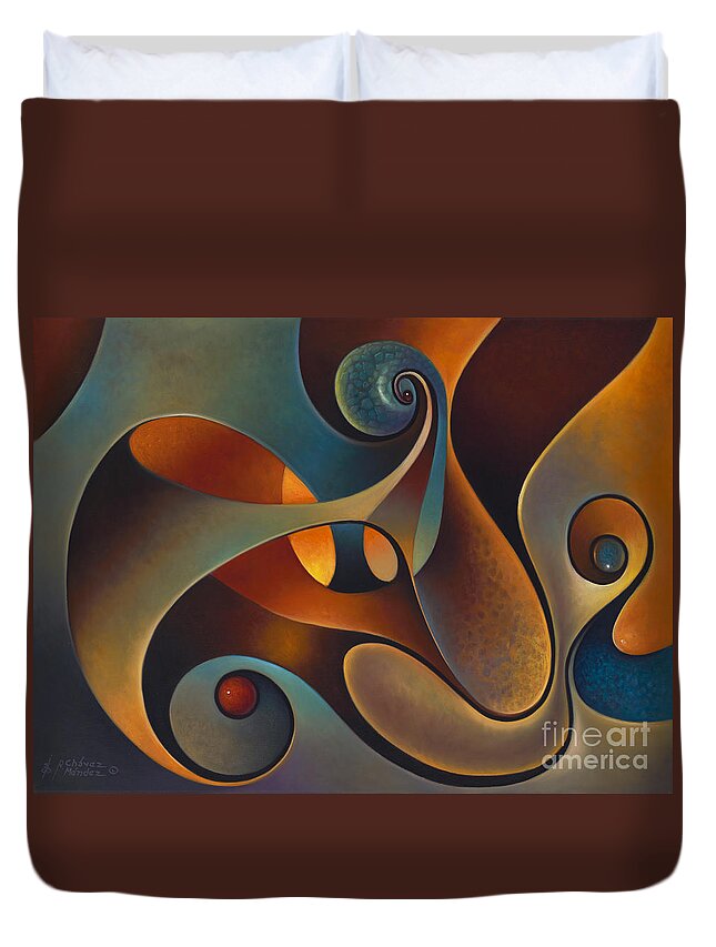 Scrolls Duvet Cover featuring the painting Dynmaic Series #14 by Ricardo Chavez-Mendez