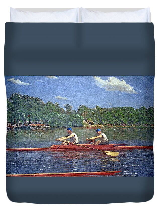 The Biglin Brothers Racing Duvet Cover featuring the photograph Eakins' The Biglin Brothers Racing by Cora Wandel