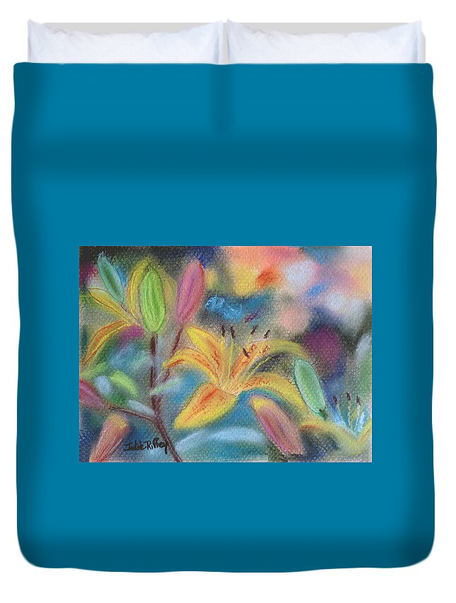 Pastel Duvet Cover featuring the pastel Early Arrival Lily by Julie Brugh Riffey