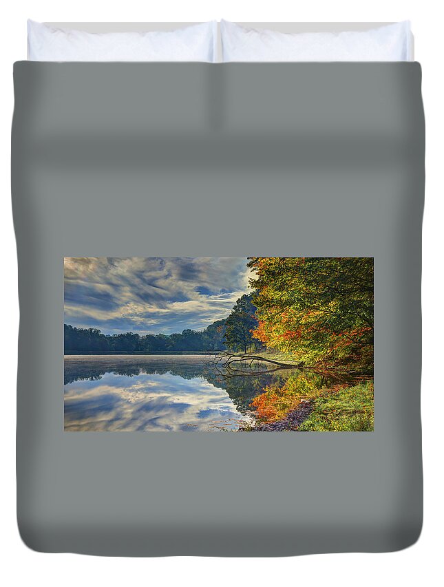 Autumn Duvet Cover featuring the photograph Early Autumn at Caldwell Lake by Jaki Miller