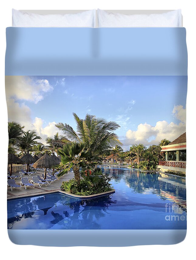 Swimming Pool Duvet Cover featuring the photograph Early Morning at the Pool by Teresa Zieba