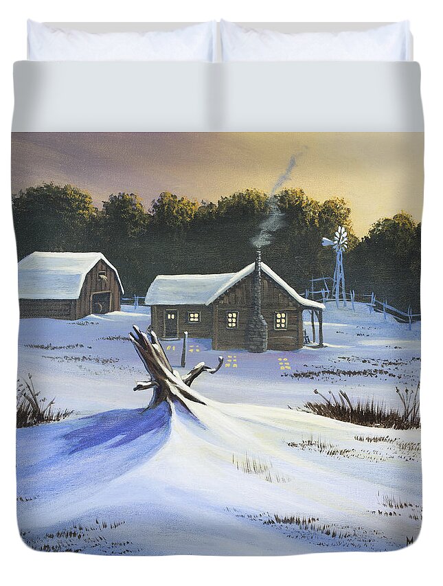 Sunset Duvet Cover featuring the painting Early Snow by Jack Malloch