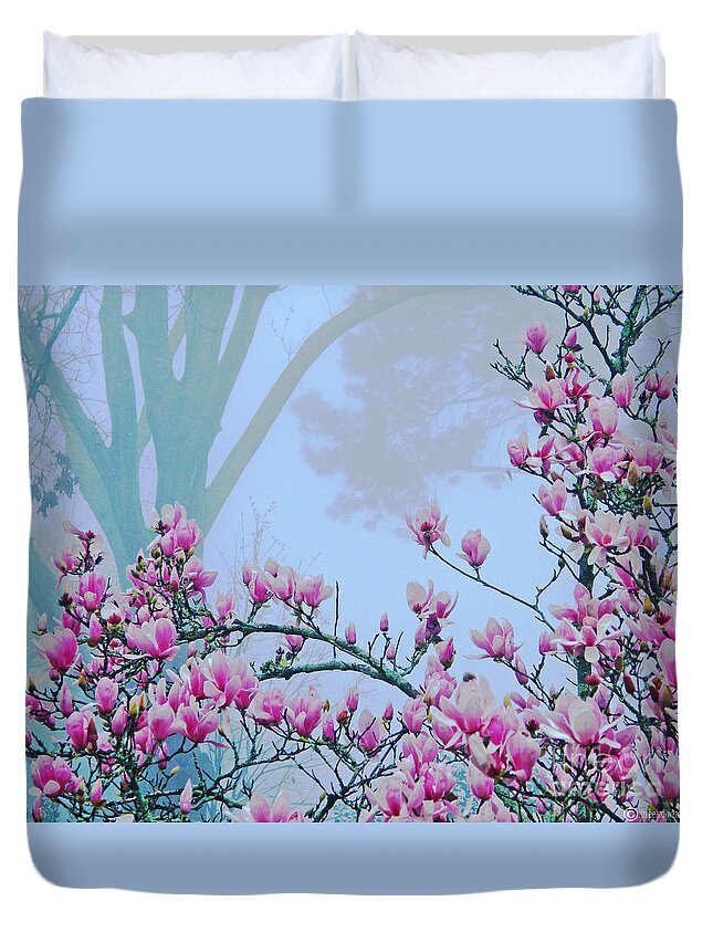Japaneses Magnolia Duvet Cover featuring the digital art Early Spring Bloom by Lizi Beard-Ward