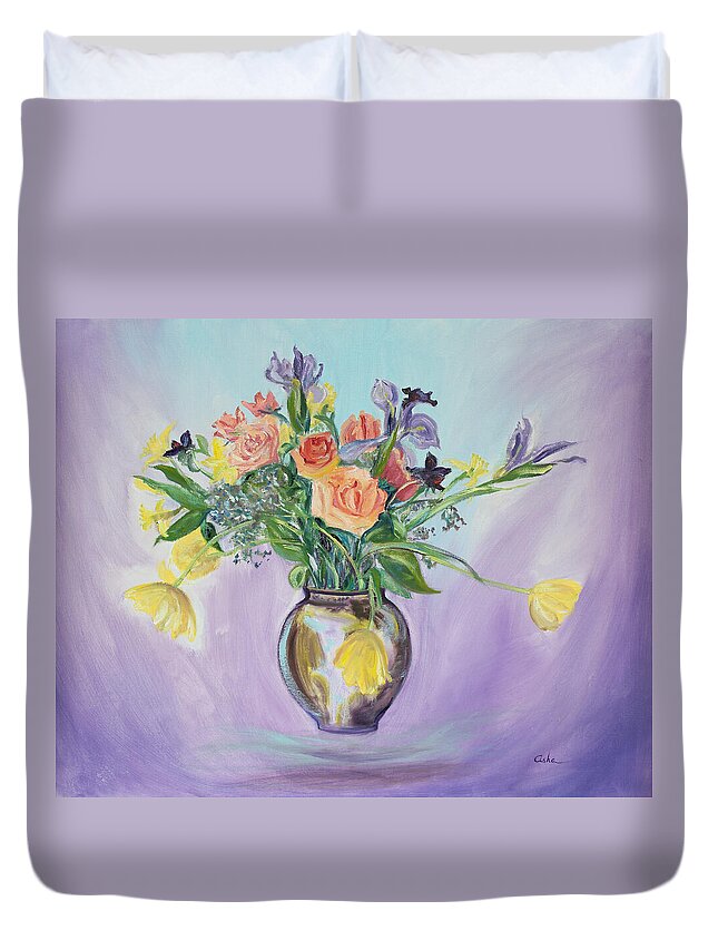 Floral Painting Duvet Cover featuring the painting Early Spring Bouquet by Asha Carolyn Young