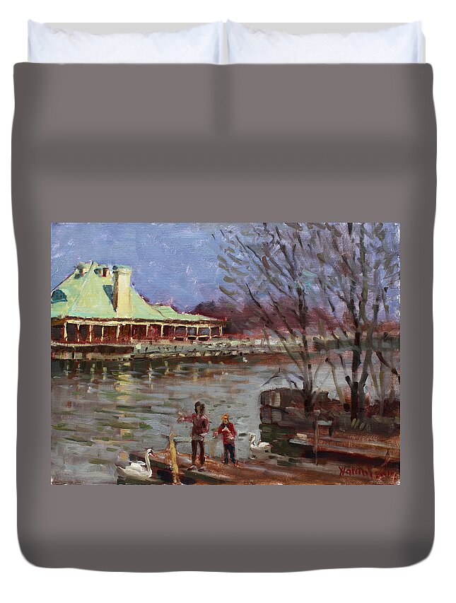 Spring Duvet Cover featuring the painting Early Spring in Portcredit Mississauga by Ylli Haruni