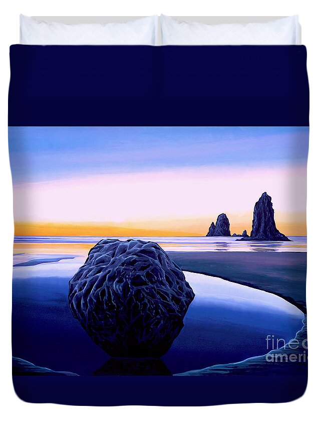Sunset Duvet Cover featuring the painting Earth Sunrise by Paul Meijering
