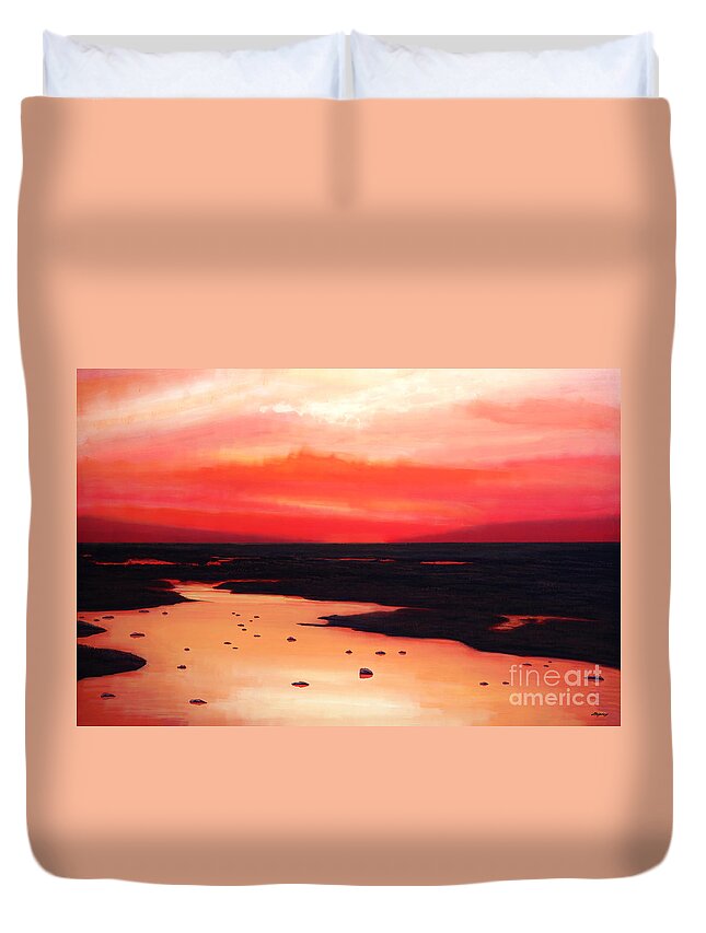 Sunset Duvet Cover featuring the painting Earth Swamp by Paul Meijering