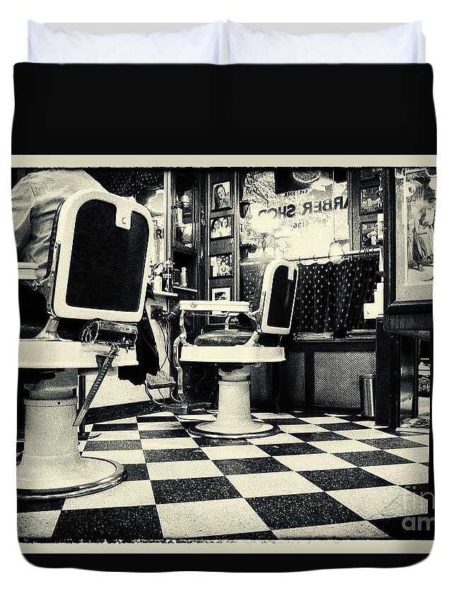 Filmnoir Duvet Cover featuring the photograph East Side Barber Shop New York City by Sabine Jacobs