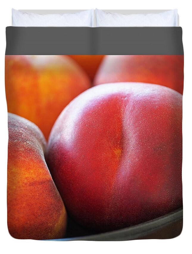 Peach Duvet Cover featuring the photograph Eat a Peach by Rona Black