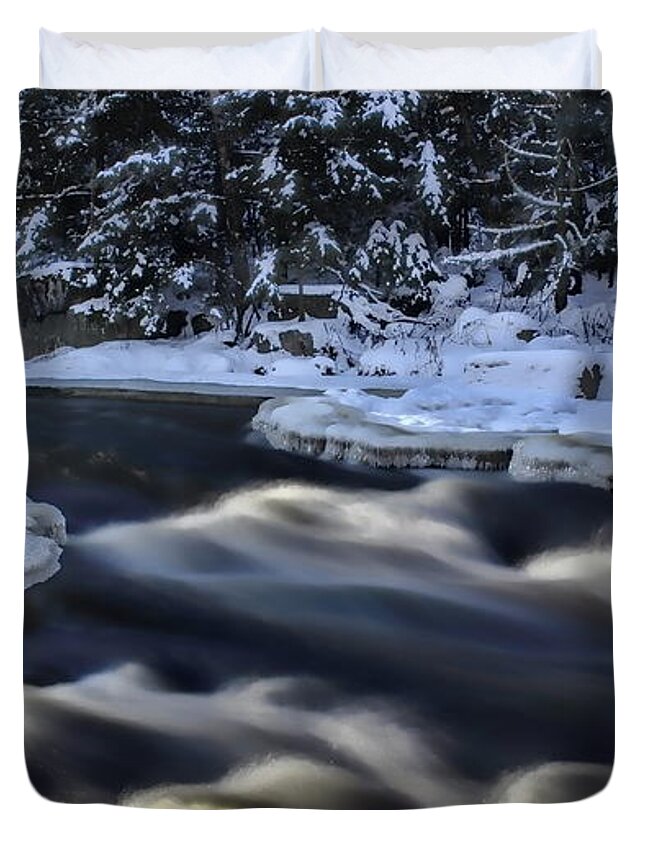 Eau Claire Dells Duvet Cover featuring the photograph Eau Claire River Turbulent Flow by Dale Kauzlaric