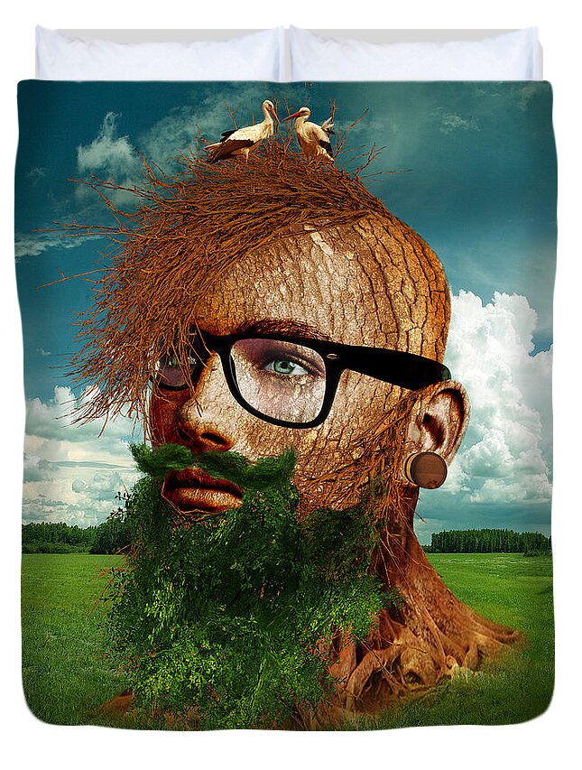 Man Duvet Cover featuring the digital art Eco Hipster by Marian Voicu