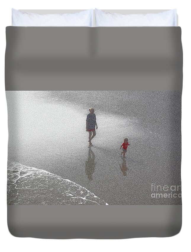 Beach Duvet Cover featuring the photograph Ecstatic Boy Loving Mother by Ross Lewis