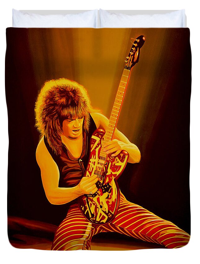 Eddie Van Halen Duvet Cover featuring the painting Eddie van Halen Painting by Paul Meijering