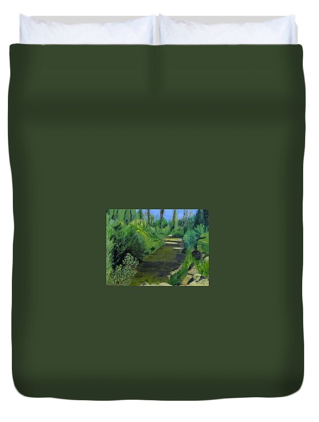Acrylic Duvet Cover featuring the painting Edna Creek in color by Linda Feinberg