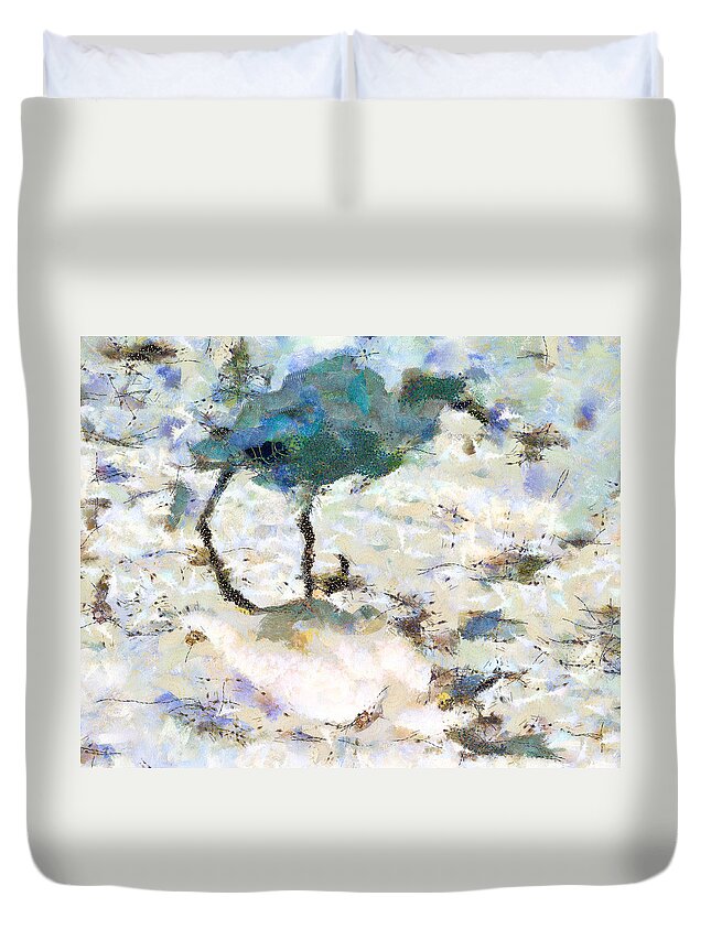  Duvet Cover featuring the mixed media Egret Shadow by Priya Ghose