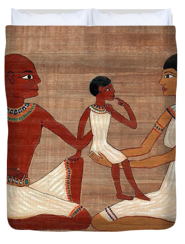 Ancient Duvet Cover featuring the painting Egyptian Family by Pet Serrano