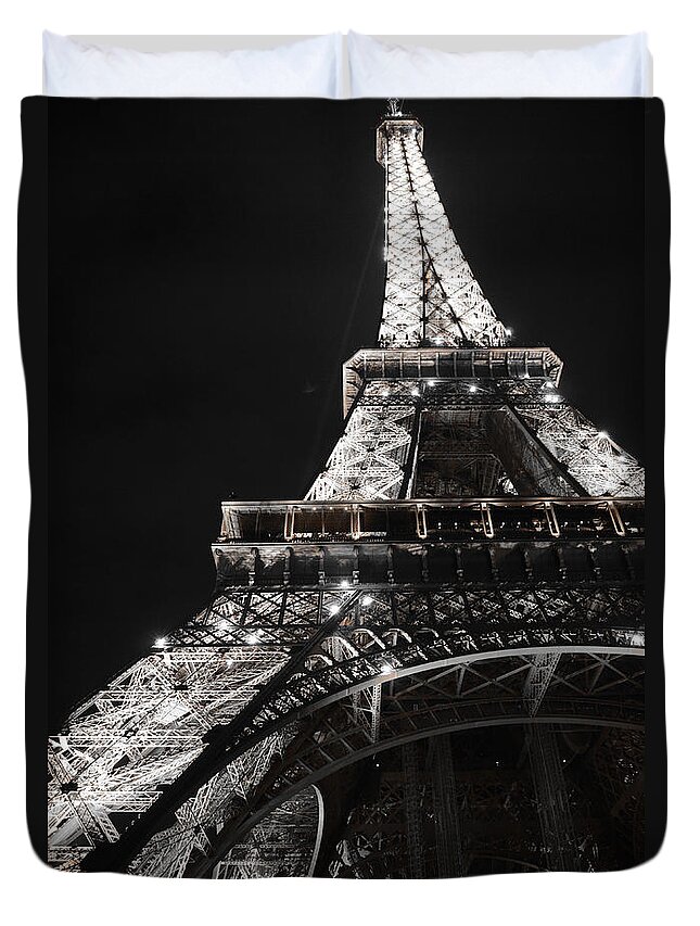 Landmark Eiffel Tower At Night Pairs France Duvet Cover featuring the photograph Eiffel Tower Paris France Night lights by Patricia Awapara