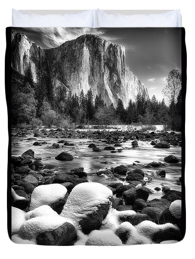 Yosemite Duvet Cover featuring the photograph El Cap and Snow by Anthony Michael Bonafede