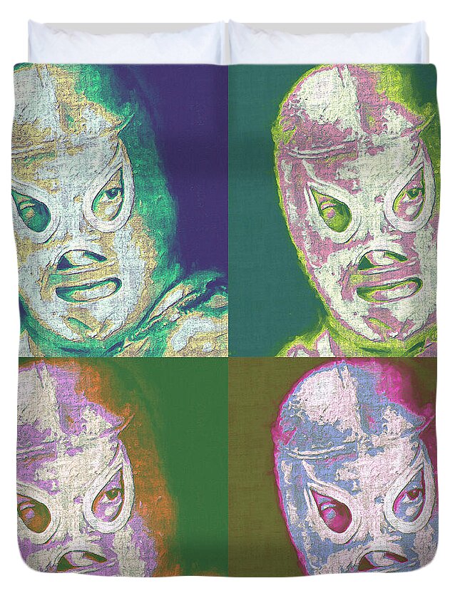 El Santo Duvet Cover featuring the photograph El Santo The Masked Wrestler Four 20130218 by Wingsdomain Art and Photography