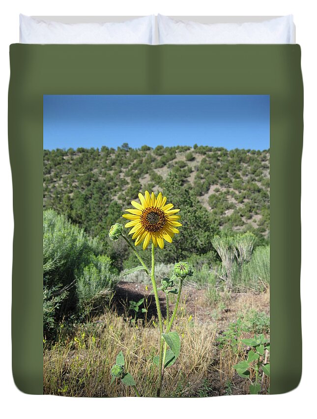 Happiness Duvet Cover featuring the photograph Elated Sunflower by Ron Monsour