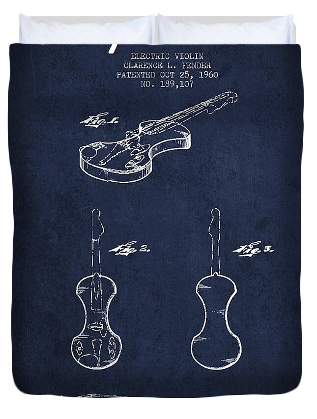 Violin Duvet Cover featuring the digital art Electric Violin Patent Drawing From 1960 by Aged Pixel