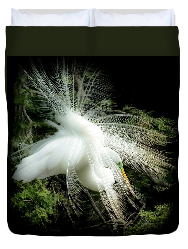 White Egret Duvet Cover featuring the photograph ELEGANCE of CREATION by Karen Wiles