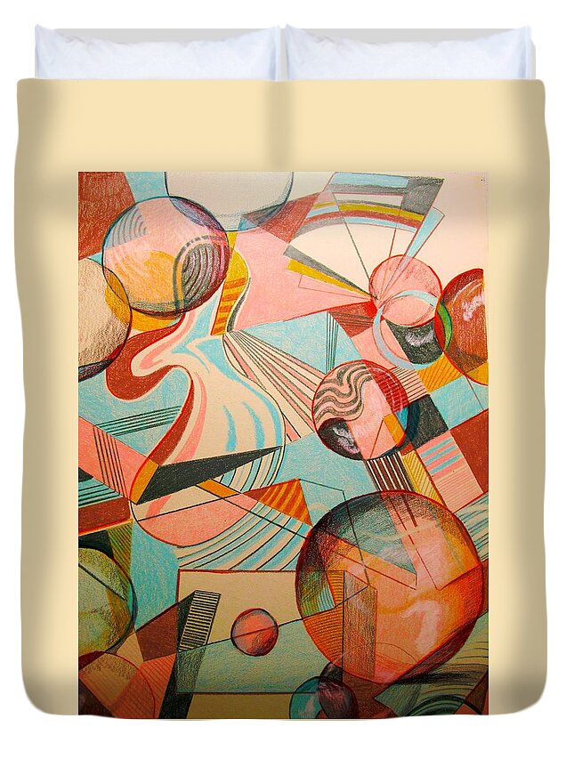 Abstract Duvet Cover featuring the drawing Elements by John Duplantis