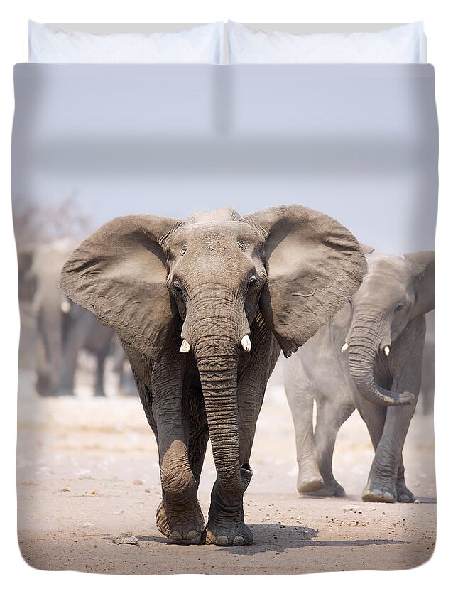 Wild Duvet Cover featuring the photograph Elephant bathing by Johan Swanepoel