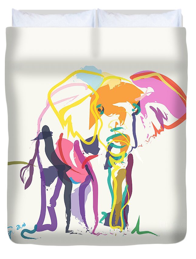 Elephant Duvet Cover featuring the painting Elephant in color ecru by Go Van Kampen