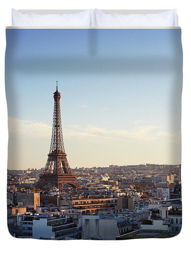 Ile-de-france Duvet Cover featuring the photograph Elevated View Of Paris With Eiffel Tower by Allan Baxter