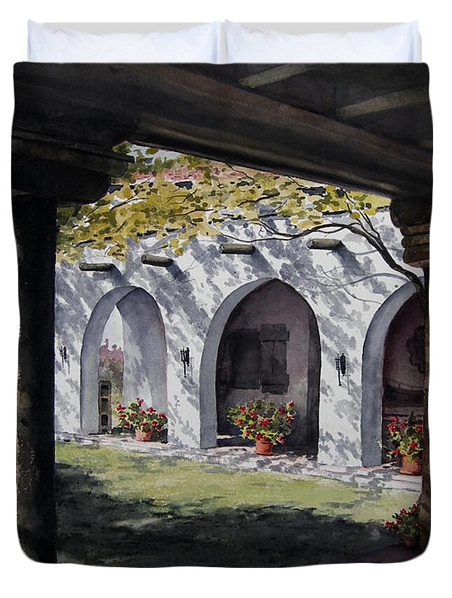 Courtyard Duvet Cover featuring the painting Elfrida Courtyard by Sam Sidders