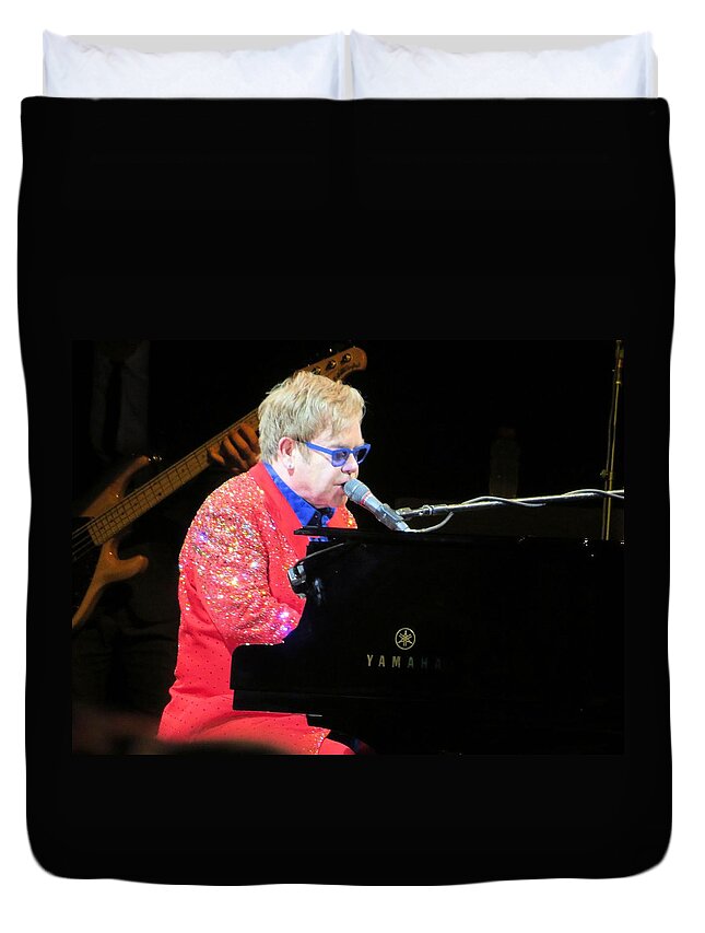 Elton John Duvet Cover featuring the photograph Elton John live by Aaron Martens