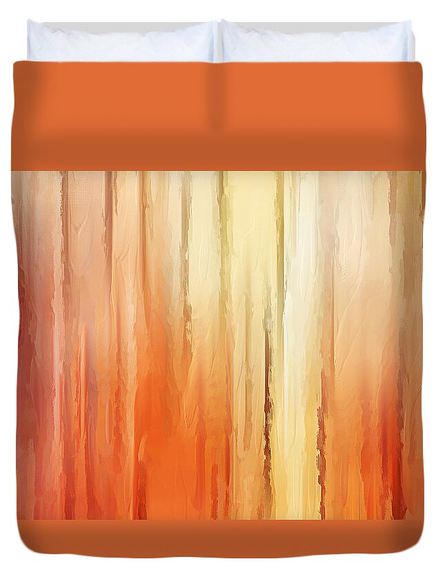 Orange Duvet Cover featuring the painting Elusive View by Lourry Legarde
