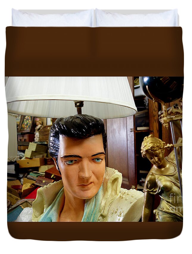 Antique Duvet Cover featuring the photograph Elvis Lamp in Antique Shop by Amy Cicconi
