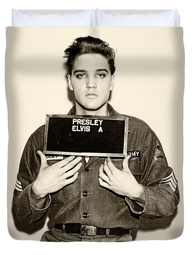 Elvis Duvet Cover featuring the photograph Elvis Presley - Mugshot by Digital Reproductions