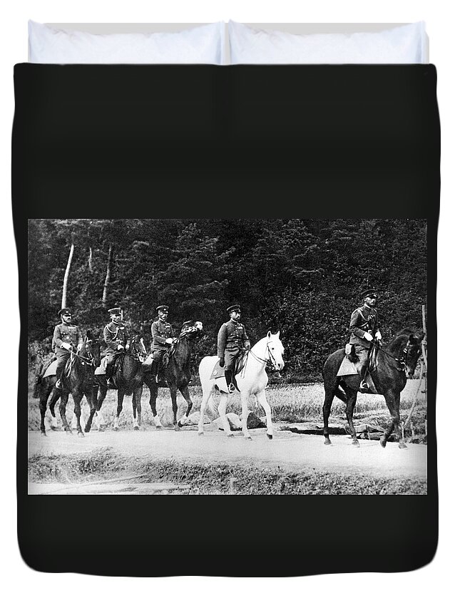 1933 Duvet Cover featuring the photograph Emperor Hirohito On Snow Drift by Underwood Archives