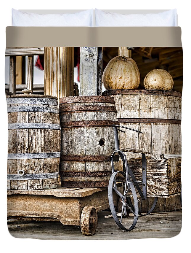 Barrel Duvet Cover featuring the photograph Emptied Barrels by Heather Applegate