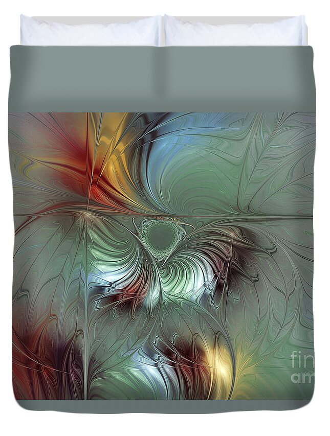 Abstract Duvet Cover featuring the digital art Enchanting Flower Bloom-Abstract Fractal Art by Karin Kuhlmann