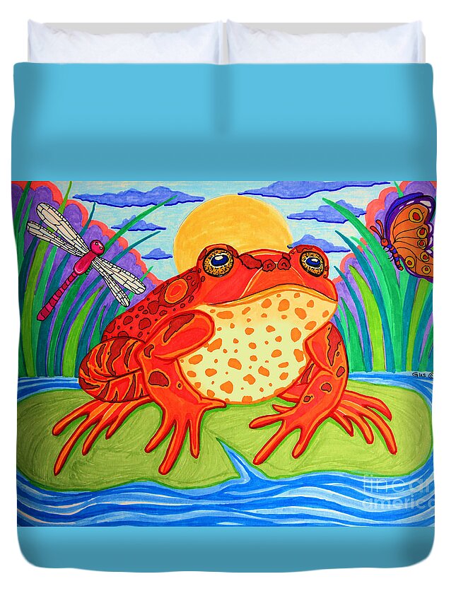 Frog Duvet Cover featuring the drawing Endangered Red Legged Frog by Nick Gustafson