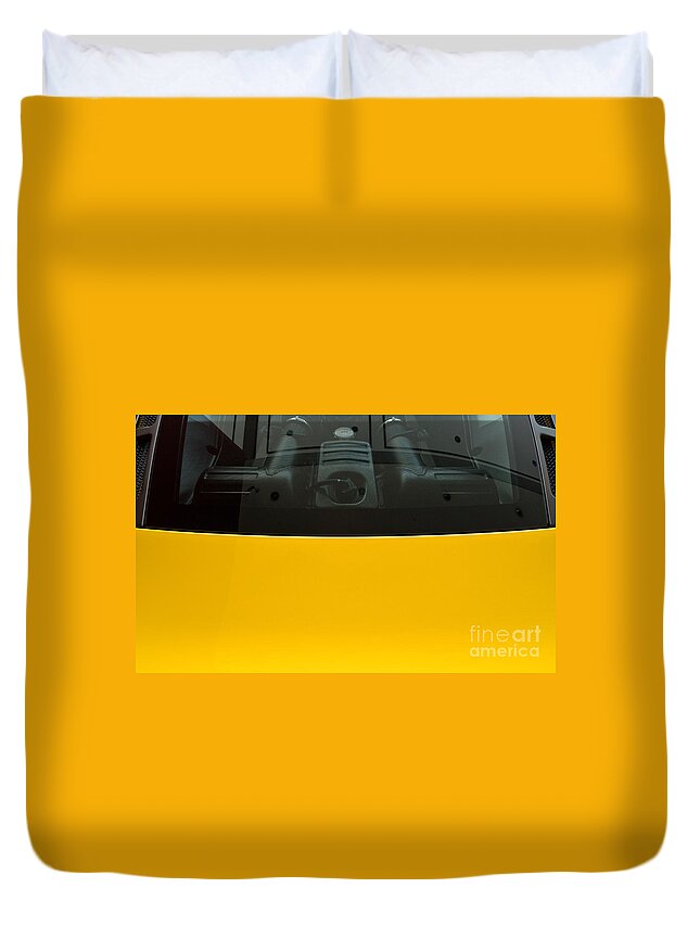 Yellow Duvet Cover featuring the photograph Engine Bay Rear Window by Rick Piper Photography