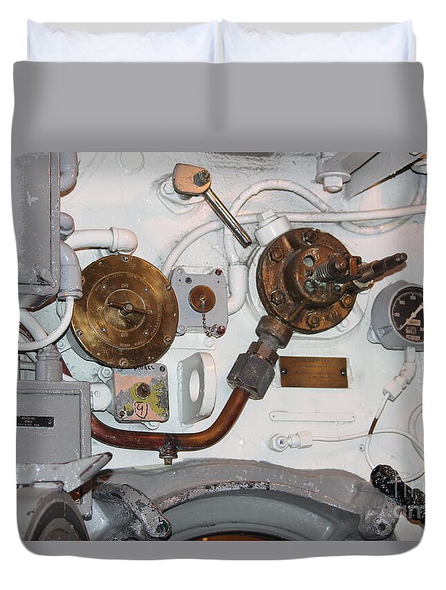 Engine Duvet Cover featuring the photograph Engine Room USS Requin Submarine by Cynthia Snyder