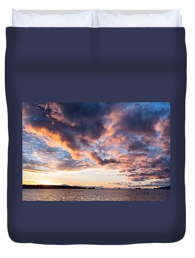 Sunset Duvet Cover featuring the photograph English Bay Sunset by Allan Van Gasbeck