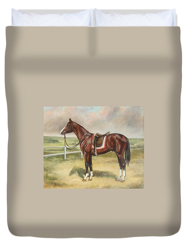 English Stallion Duvet Cover featuring the painting English stallion dark bay by Irek Szelag