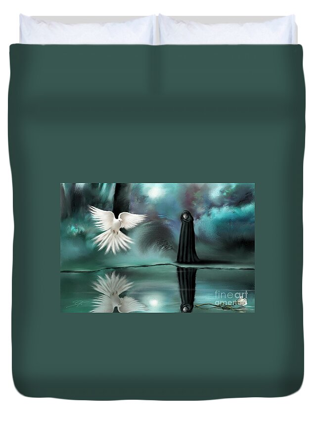 White Duvet Cover featuring the painting Enigma by Artificium -