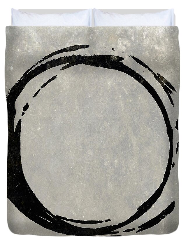 Black Duvet Cover featuring the painting Enso No. 107 Black on Taupe by Julie Niemela