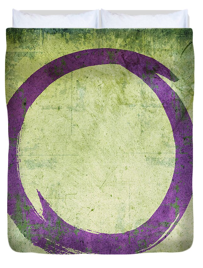 Purple Duvet Cover featuring the painting Enso No. 108 Purple on Green by Julie Niemela