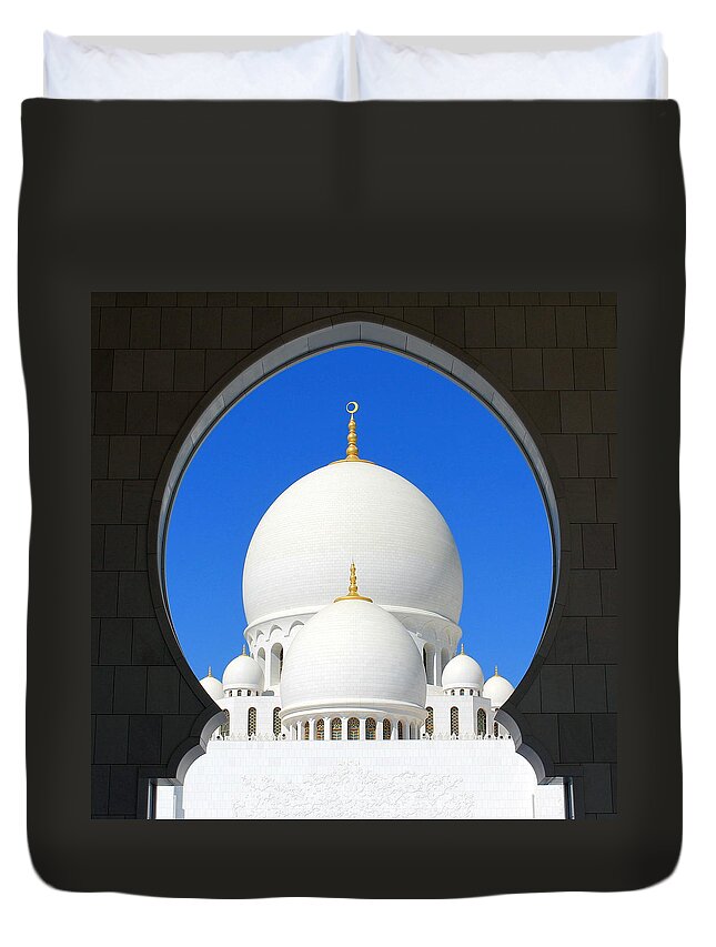 Tranquility Duvet Cover featuring the photograph Entrance To Grand Mosque by Fintrvlr