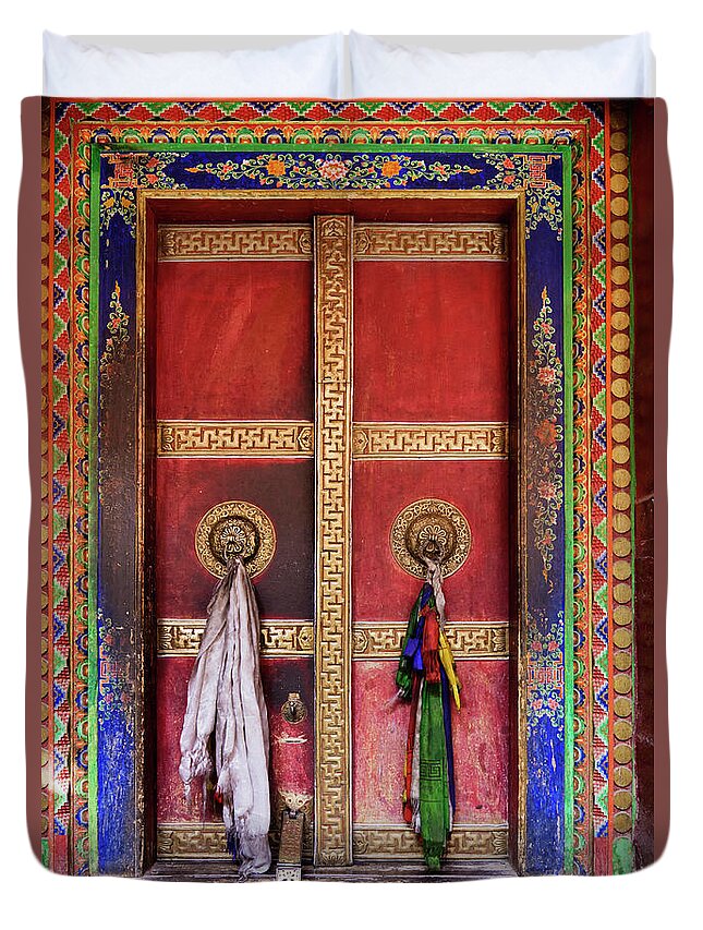 Outdoors Duvet Cover featuring the photograph Entrance To Lamayuru Monastery by Jeremy Woodhouse