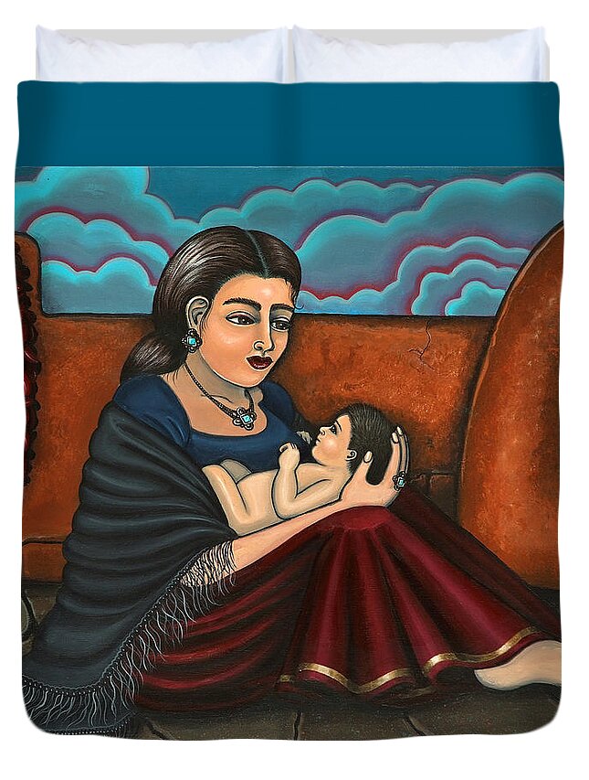 Mother Duvet Cover featuring the painting Es todo or You Are Everything by Victoria De Almeida