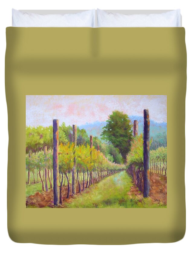 Vineyard Duvet Cover featuring the painting Estate Pinot by Nancy Jolley